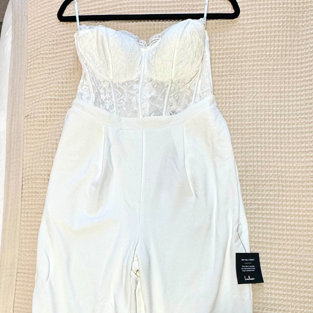 NEVER USED/WITH TAGS** White Lace Strapless Bustier Jumpsuit